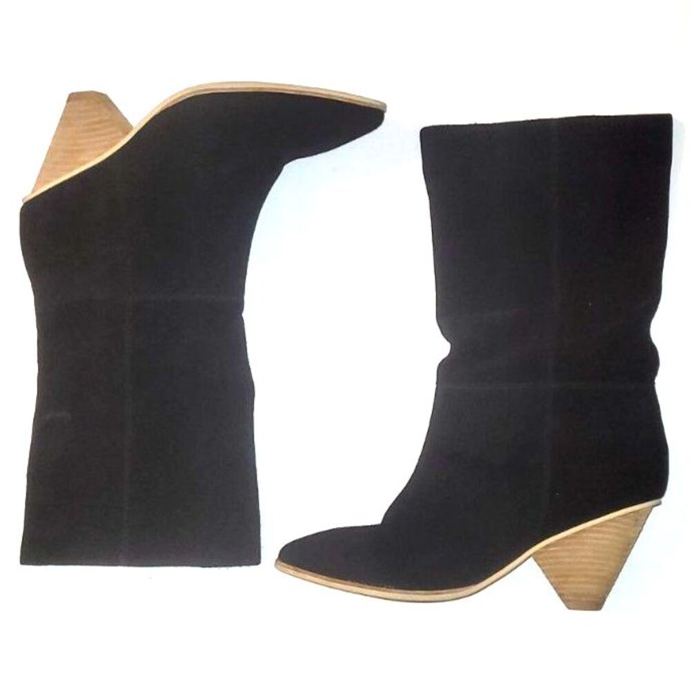 Jeffrey Campbell Black Suede Slouch Western Mid Calf Boots EU 38